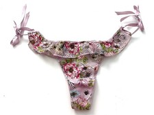 Victoria's Secret Thong Panty Dream Angels Embroidered Floral Side Tie M L XL