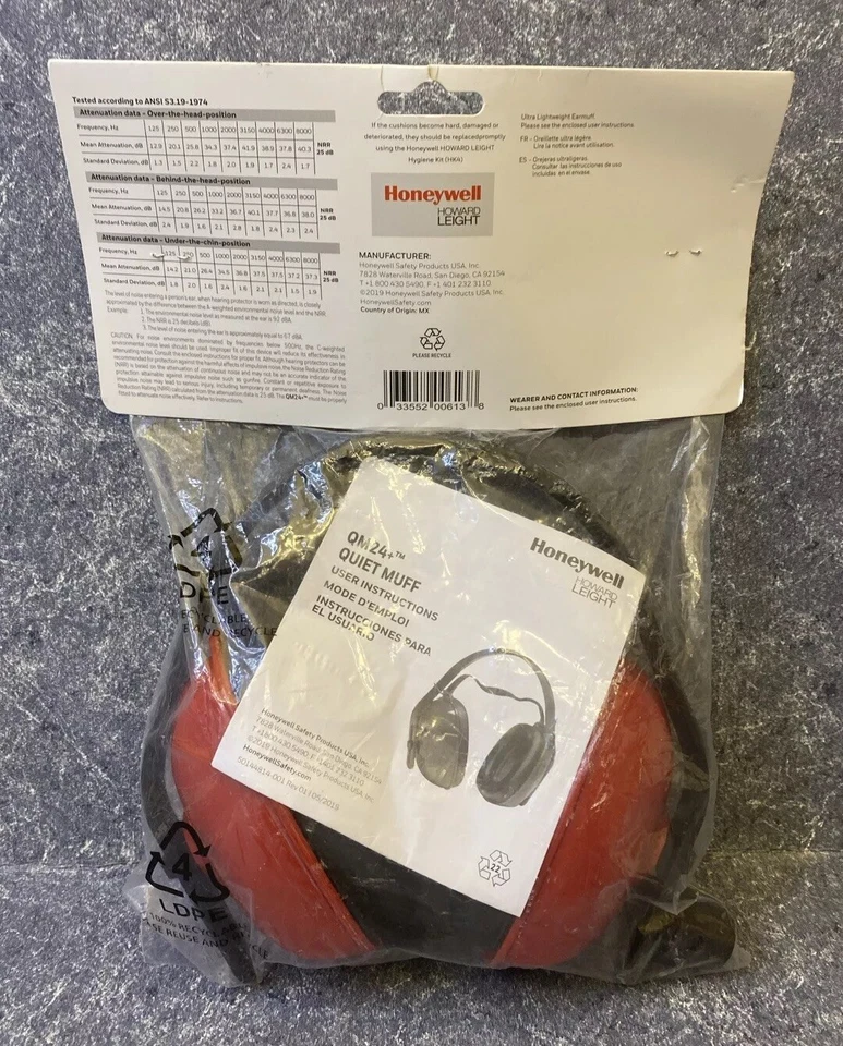 Honeywell Howard Leight QM24+ Over-The-Head Black/Red 25dB Earmuffs, Quiet Muff - Image 4 of 4