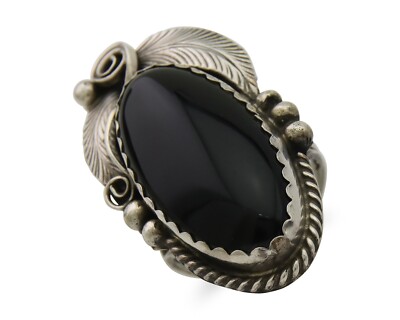 Navajo Handmade Ring 925 Silver Black Onyx Artist Signed Justin Morris C.80's
