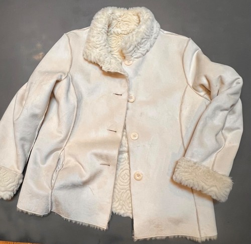 Coldwater Creek Women's Ivory Faux Suede Faux Fur Reversible Jacket  sz L