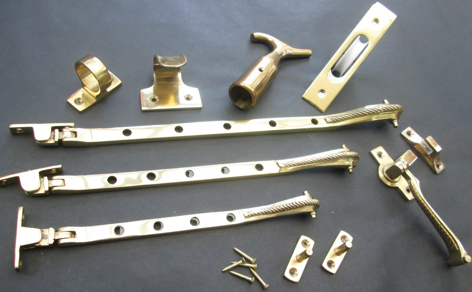 IRONMONGERY WORLD ACCESORIOS PARA VENTANAS DE LATÓN SÓLIDO DE COLECCIÓN ESTILO INGLÉS ANTIGUO ESTUCHE MANIJAS DE ESTANCIA ETC.