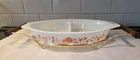 Pyrex 1965 Promotional Orange Floral 1-1/2 Qt Oval Divided Dish w/Cradle