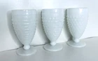 Set Of 3 Anchor Hocking Milk Glass Hobnail Footed Goblets 5-1/2" Tall Vintage