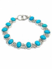 STERLING SILVER BRACELET Blue Turquoise Cabochon 925 India Toggle Vintage