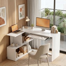 HOMCOM Eckschreibtisch L Form Computertisch mit Tastaturauszug, 4 Offene Ablagen