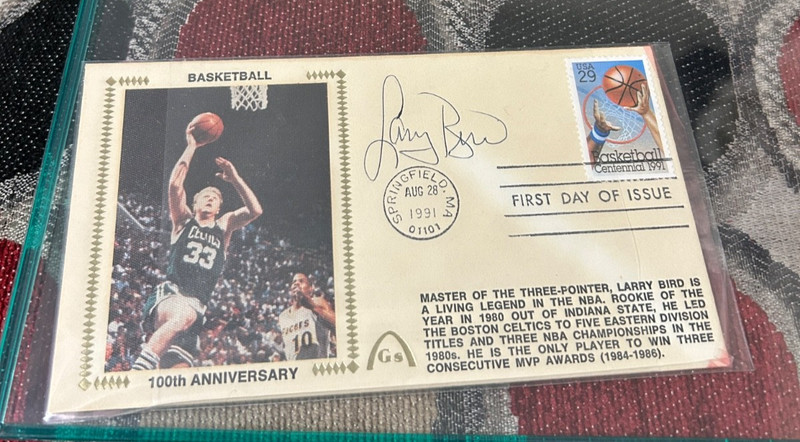 Larry Bird Signed First Day Issue Envelope 100th Anniversary With Beckett Cert