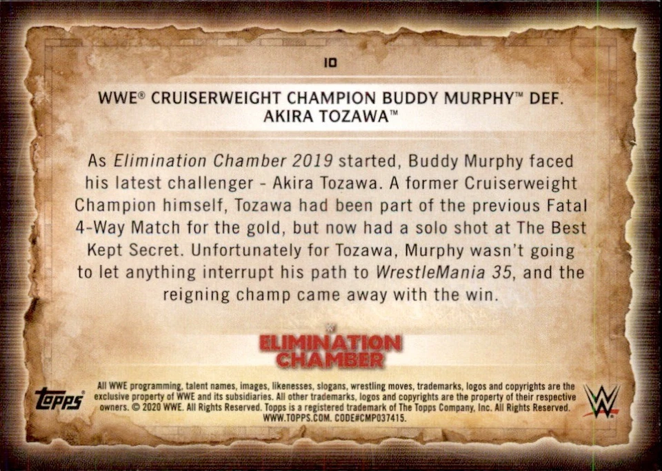 2020 Topps WWE Road to Wrestlemania - Buddy Murphy #10 Foilboard - Image 2 of 2