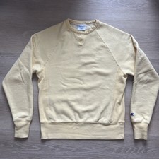 Vintage 80  s Champion Reverse Weave Crewneck Light Yellow Thick Cotton Nostalgia
