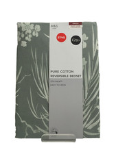 M&S Home Pure Cotton Reversible Bedset Soft Green Flower Print Single New