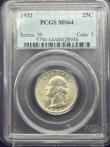 1932 WASHINGTON QUARTER PCGS MS 64 NEAR GEM INAGURAL YEAR ISSUE