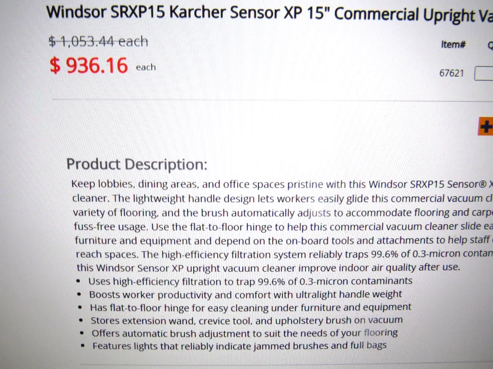 Windsor SRXP15 Karcher Sensor XP 15" Commercial Upright Vacuum - Image 2 of 4