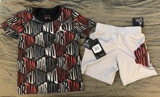 NWT Jordan Boys 2-Piece Mesh Short Set Grey Black Red Size 4/XS 