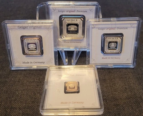 Geiger Bars .999 Fine Silver/1-10g - 2-5g - 1-1g, All original Cases-Lot Of 4