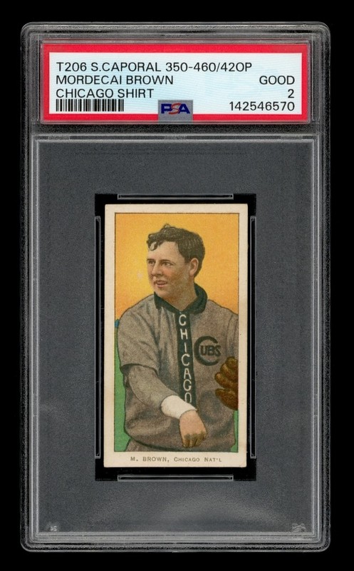 1909-11 T206 Set-Break Mordecai Brown Chicago Shirt Sweet Caporal PSA 2 GOOD