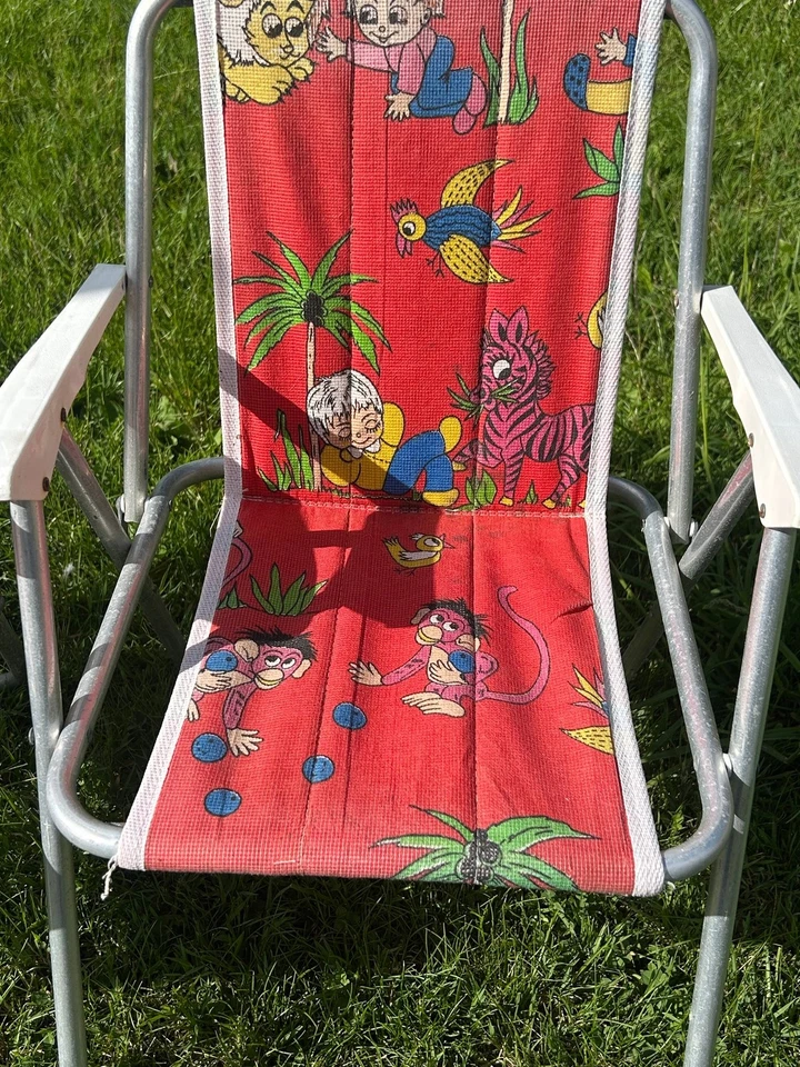 Vintage Paar 70er Jahre Kindergroße Klappliegestühle Retro Dschungelmuster - Bild 3 von 4