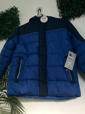 Swiss Tech Boys Size M 8 Winter Puffer Jacket Coat Blue HoodedBeanie Hat Bundle
