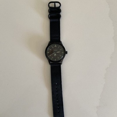 American Aviator 1945 Black Dial Round Case 44 mm Black Canvas Band Watch Works