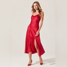 ASTR The Label Gaia Dress Red Satin Midi XL