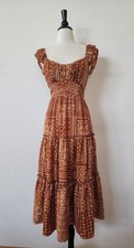 New Anthro Midi Dress New Size Large Bow Brown Romantic Coquette Garden