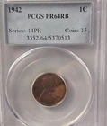 1942 1C Lincoln Wheat Cent PCGS PR64RB Proof Penny