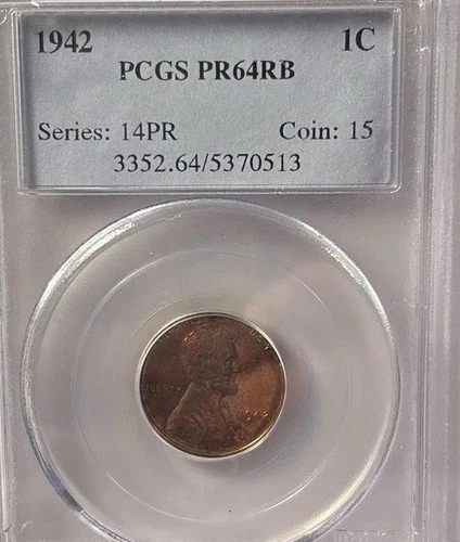 1942 1C Lincoln Wheat Cent PCGS PR64RB Proof Penny