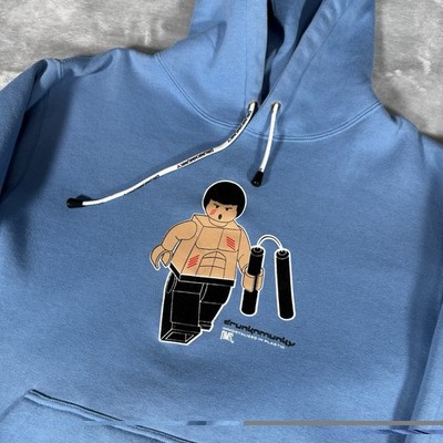 Vintage Drunknmunky Bruce Lee Toy Hoodie Mens Small Made In USA Y2K Blue