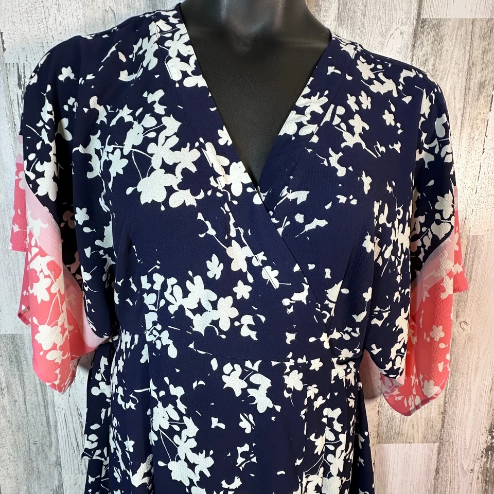 Motherhood Maternity Floral Wrap Dress Navy/Pink Sz Large | MSRP $50 - Image 4 of 4