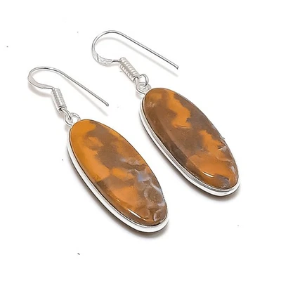 Natural Fossil Coral Gemstone 925 Sterling Silver Jewelry Earring 1.85" Gift h38 - Image 1 of 4