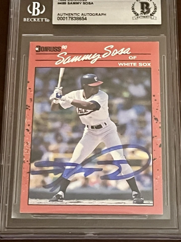 Donruss Sammy Sosa 1990 firmado novato en tarjeta automática RC #489 *Beckett auténtico* Foto 4 de 4