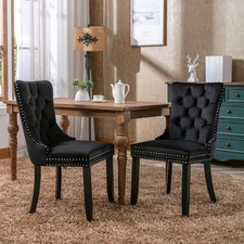 Tufted Velvet Upholstered Dining Room Chair Set of 2 Wood Legs Nailhead Trim