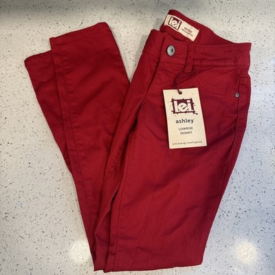 L.E.I. Ashley Skinny Jeans Juniors 1 Cherry Red Low Rise Stretch Jeggings