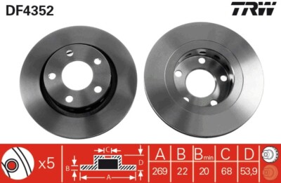 2 x TRW DF4352 Bremsscheibe für AUDI,VW