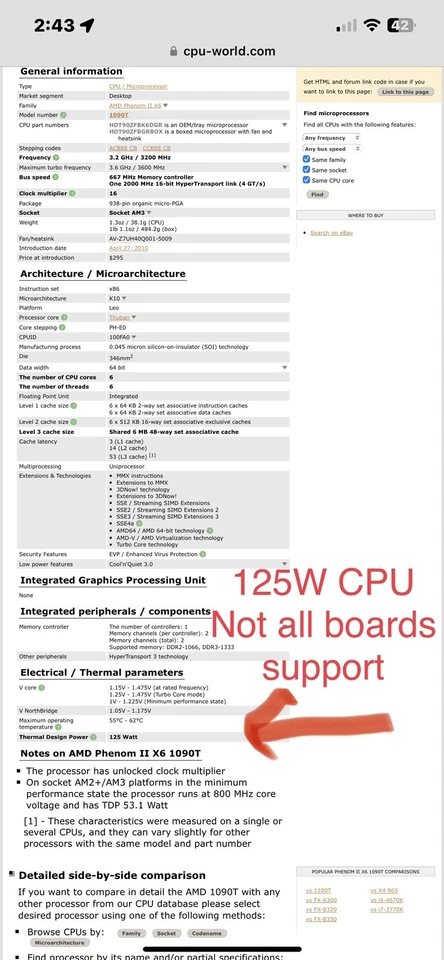 AMD Phenom II X6 1090T Black Edition 3.2GHz AM3 125W Hexa-Core AM3 CPU PROCESSOR - Image 2 of 3