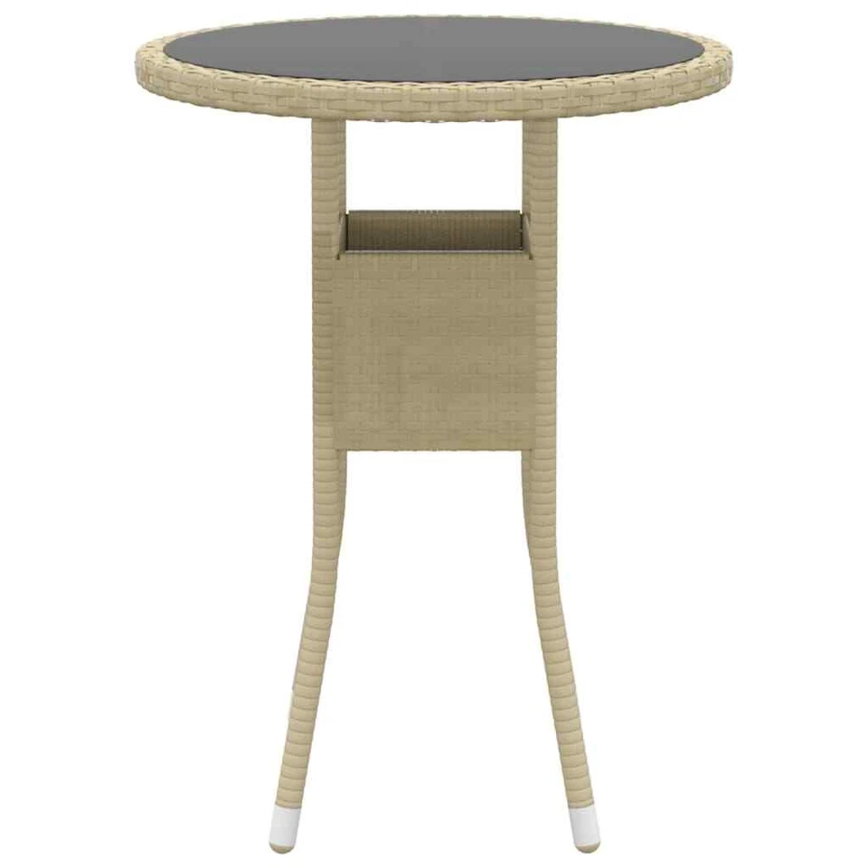 Mesa de Jardín NNEVL Ø60x75 cm Vidrio Templado y Poli Ratán Beige Foto 2 de 4
