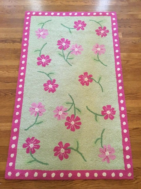 Pottery Barn Kids Garden Daisy Handcrafted Wool Area Rug Green