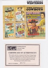 Maldives Stamps Great Westerns John Wayne  Great Cowboys MNH Souvenir Sheet 1993