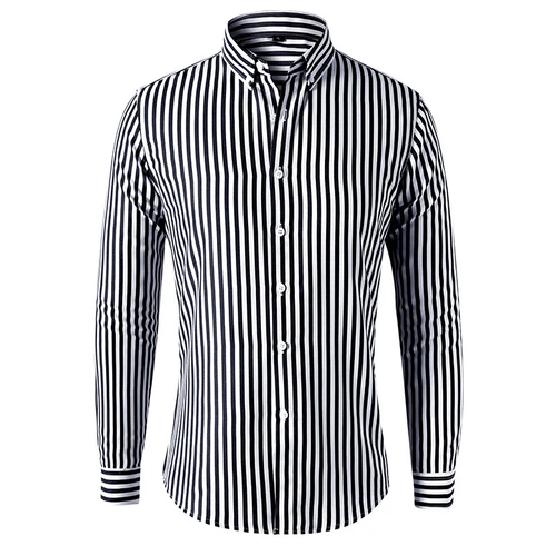 Men's Dress Shirts Long Sleeves Formal Business Striped Casual Slim Shirts Tops - Picture 12 of 22