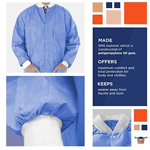 Disposable Lab Jackets 30” Long Medium Blue SMS Disposable Jackets