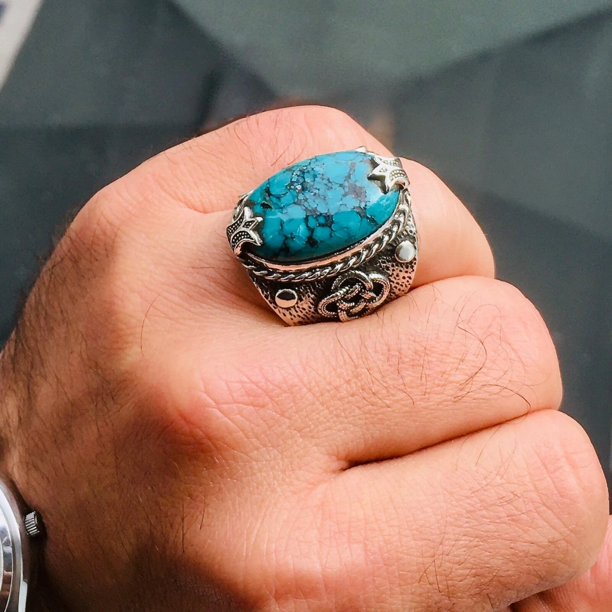 925 Sterling Silver Turquoise Men s Ring Handmade Unique Turkish