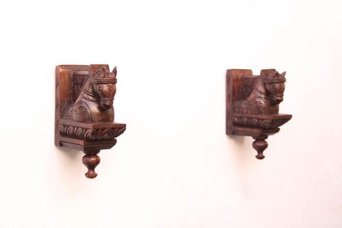 Wooden Wall Bracket Corbel Horse Statue Vintage Home Doorway Decor Lamp Hanger - Picture 3 of 6