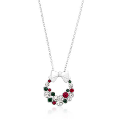 Silvertone Rhodium Plated Brass Christmas Color Crystal Holiday