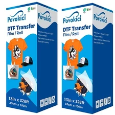 2 rolls DTF Transfer Film Pet Film Roll 13in x 328ft Double Sided Warm Peel