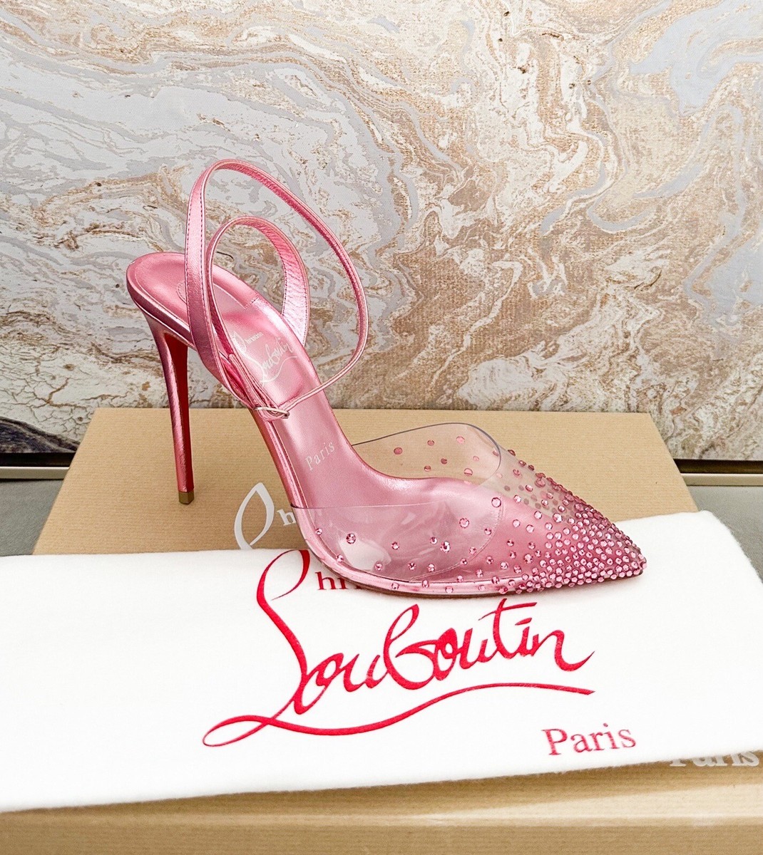 【Christian Louboutin】ストライプウェビングサンダル Christian Louboutin PYRACLOU 110 Silver Glitter Platform
