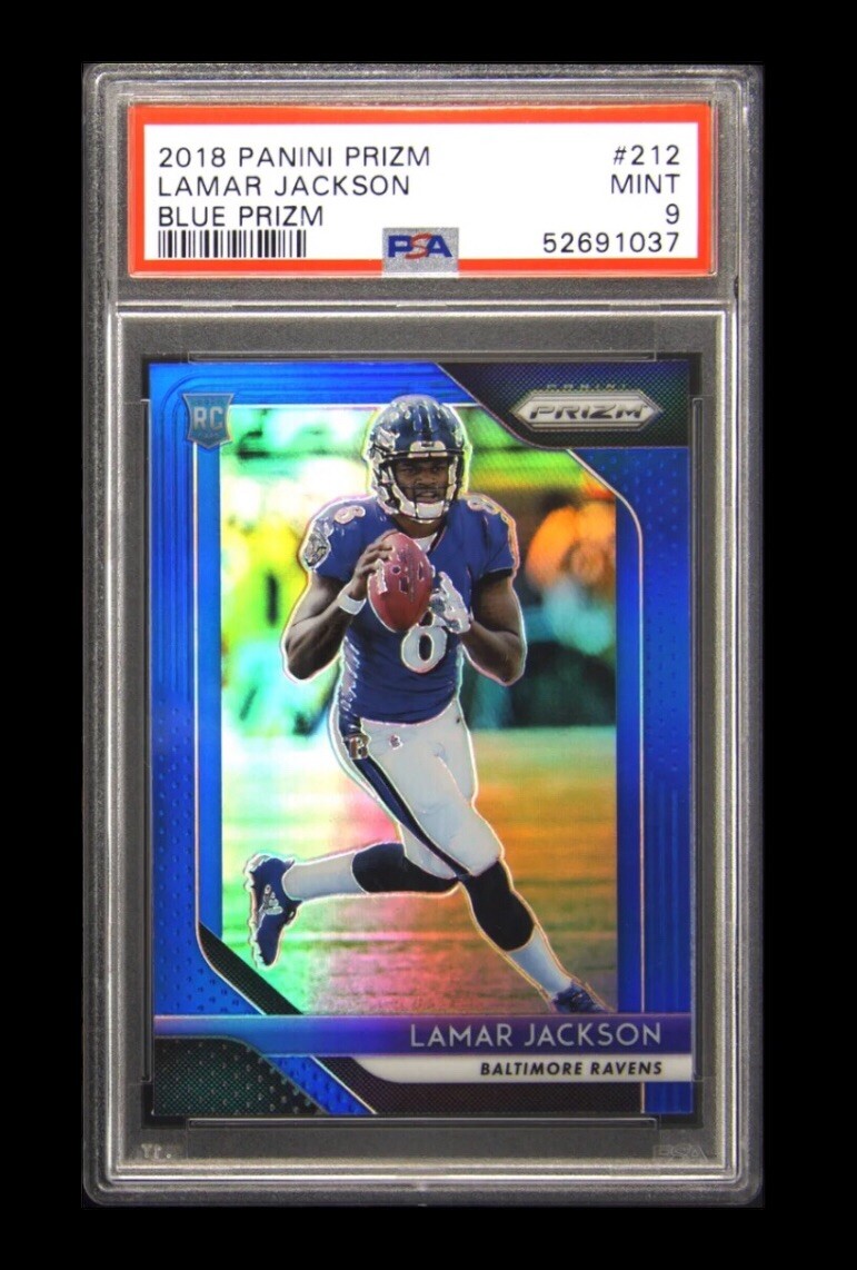 2018 panini prizm #212 lamar jackson rc; blue SSP rookie  PSA 9  (COLOR MATCH)