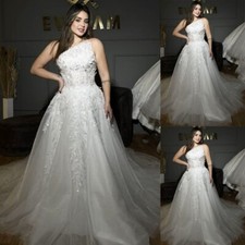 Princess Wedding Dresses One Shoulder Lace Appliques Sweep Train Bridal Gowns