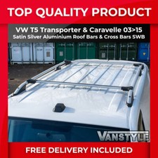 FITS VW T5 03-15 TRANSPORTER SWB SILVER ROOF BARS & CROSS BAR SET ROOF RACK RAIL