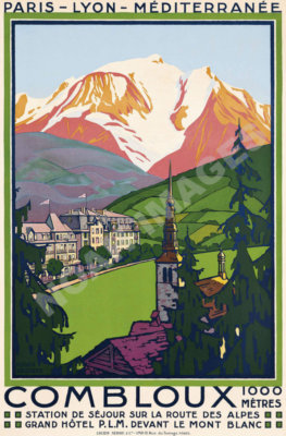Combloux vinitage swiss alps train travel poster repro 16x24