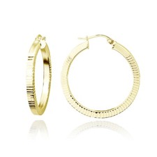 Square Tube Textured Round Click-Top Gold Plated 925 Silver 30mm Hoop Earrings