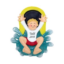 Personalized Christmas Ornament - Watersliding Male Blonde