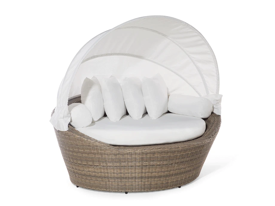 Designer Rattan Strandkorb Sonneninsel Strandmuschel Gartenliege braun weiss - Bild 2 von 4